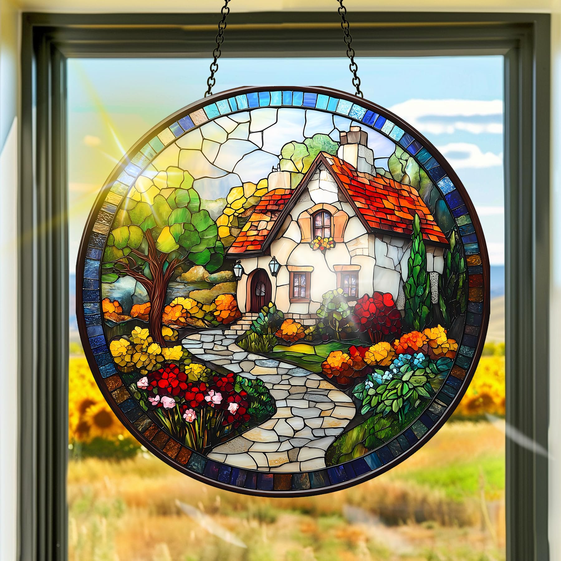 Colorful Acrylic Suncatcher, Sun Catchers Landscape Hanging Window Decoration, R