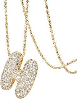 PAVOI 14K Gold Plated CZ Bubble Letter Necklaces for Women, Initial Pendant