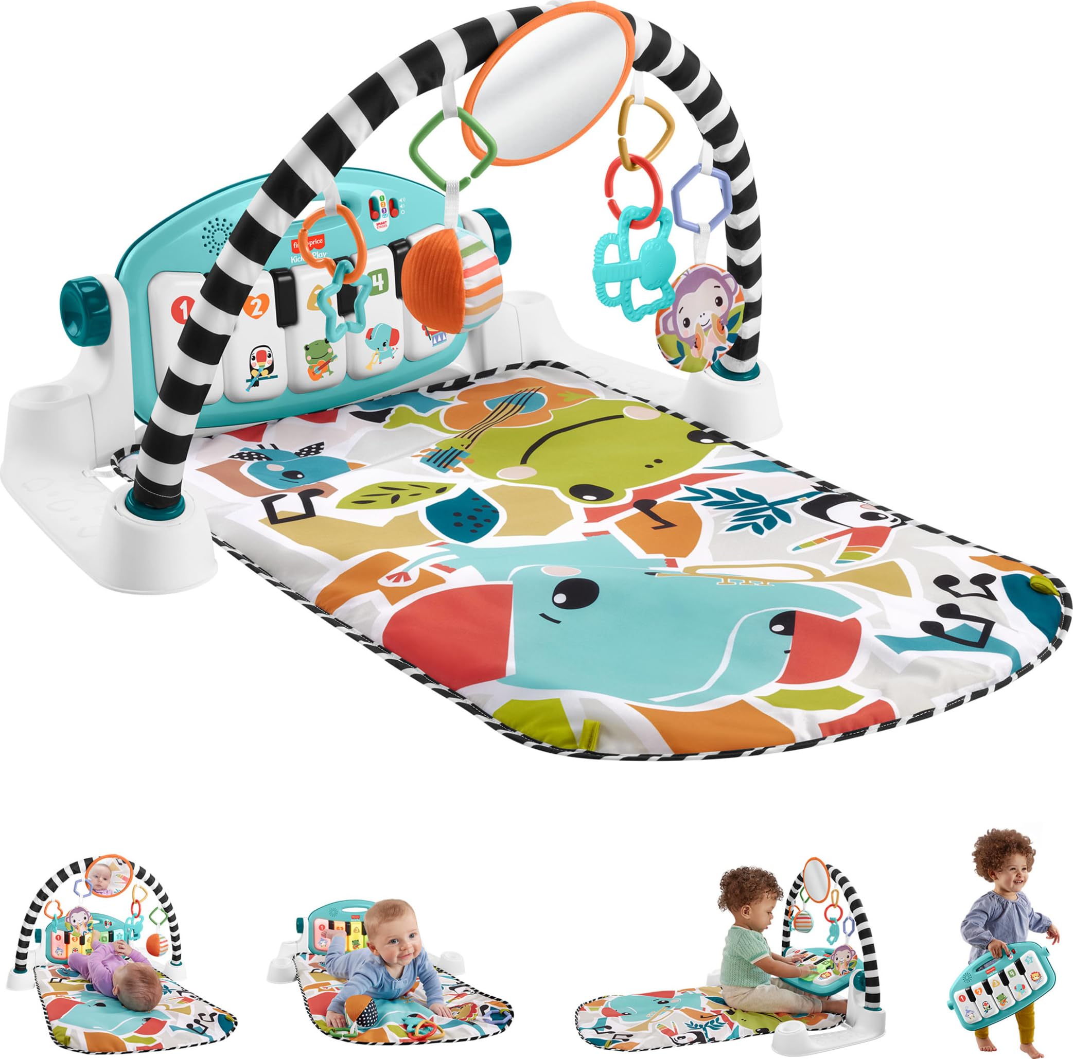 Fisher-Price Glow and Grow Kick & Play Piano Gym, Blue | Baby Playmat, 10 Linkab