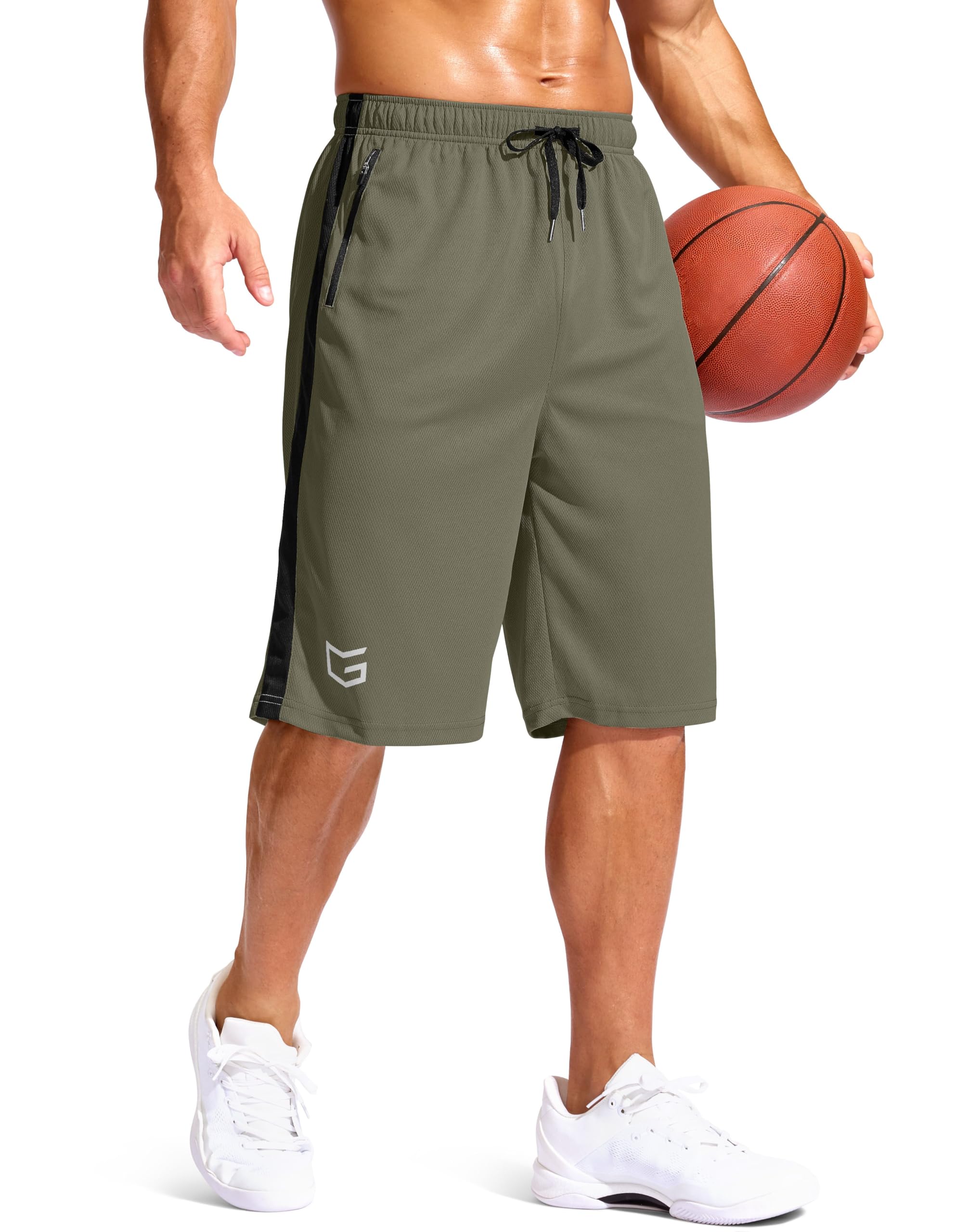G Gradual Mens Basketball Shorts 11 Inches Long Zip Pockets Mesh Quick Dry Light