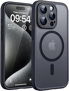 TOCOL Magnetic Cover for iPhone 15 Pro Max 6.7 Inches, MagSafe Compatible, Integrated Camera Protection, Translucent Matte Shockproof Case, Black