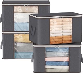 Lifewit Clothes Storage Boxes, Clothes Storage Bag, Foldable Wardrobe Organizer, Moving, Bags with Reinforced Handle for Storing Blankets, Duvets, Grey, 60L, 4 Pieces
