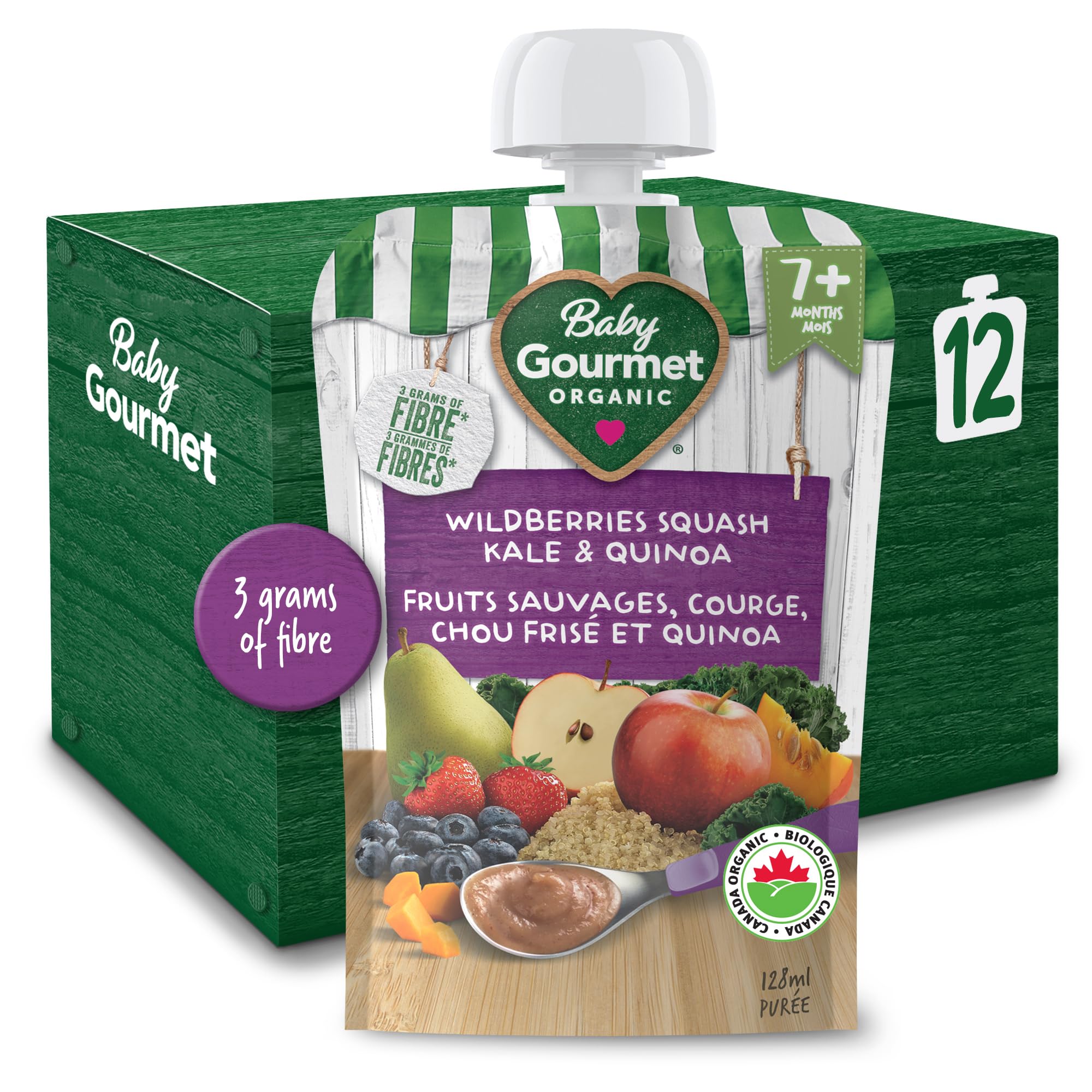 Baby Gourmet Organic Baby Food Puree Wildberries Squash Kale & Quinoa, 128ml (12
