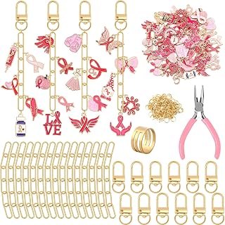 AUGSUN 189Pcs Breast Cancer Awareness Keychain Making Craft Kit