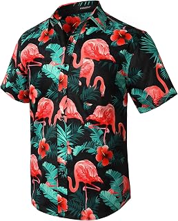 HISDERN Aloha Shirts Hawaiian Funky Short Sleeve Front Pocket Summer Holiday Printed Beach Casual Hawaii Shirt S-2XL