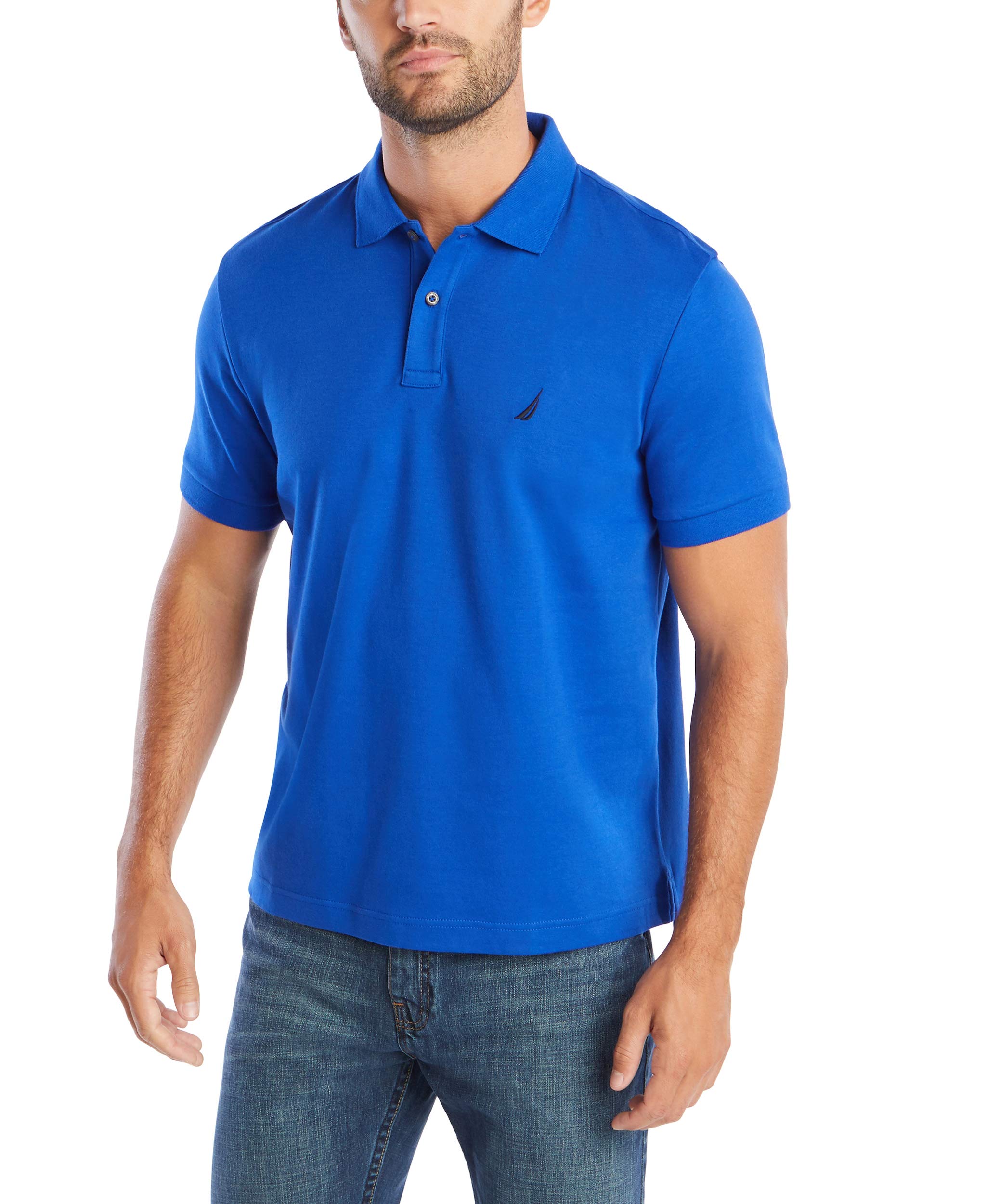 Nautica Men's Classic Fit Short Sleeve Solid Soft Cotton Polo Shirt, true black,