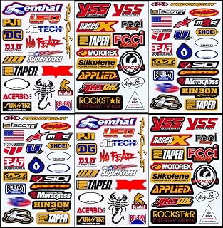 6 Sheets Dirt Bike Stickers Car Racing Decal Brand Logo Motocross Motorcycle Sponsoered Truck Bicycle Bike Graphic Stickers Flame Tattoo Symbol