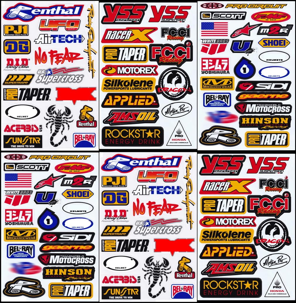 6 Sheets Dirt Bike Stickers Car Racing Decal Brand Logo Motocross Motorcycle Spo