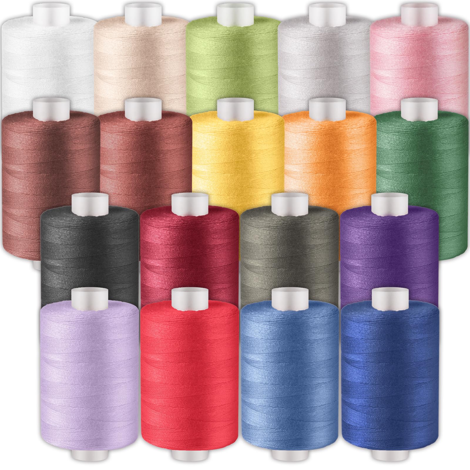 18 Pack Serger Thread Cones, 1000 Yards Each Spool Overlock Thread, PolyesterThr