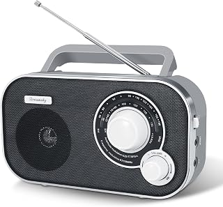 DreamSky AM FM Portable Radio Plug in Wall or Battery Operated | for Home & Outdoor, Strong Reception, Large Dial Easy to Use, Transistor Antenna, Headphone Jack, Elderly Seniors Small Gifts
