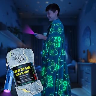 Glow in the Dark Gamer Blanket - 60 x 80 inch, Soft Cozy Kids Throw Blanket-Gaming Room Decor for Bedroom, Video Game Gift for Adults Teens Grandkids, Gifts for Him, Boys Gift Ideas