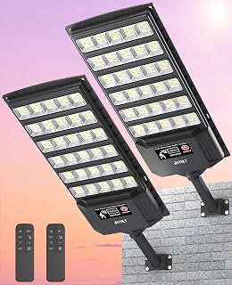 JAYNLT Solar Light Outdoor, 3000K/4000K/6500K Dusk to Dawn Solar Security Floodlight Motion Sensor with Remote Control, Suitable for Yard, Garage, Road - 2-Pack