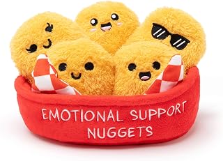 Emotional Support Chicken Nuggets, Cuddly Stuffed Animals by Relatable | Squishy Toys and Halloween Plushies, Gift Ideas for All Ages, Includes 5 Plushies with Basket
