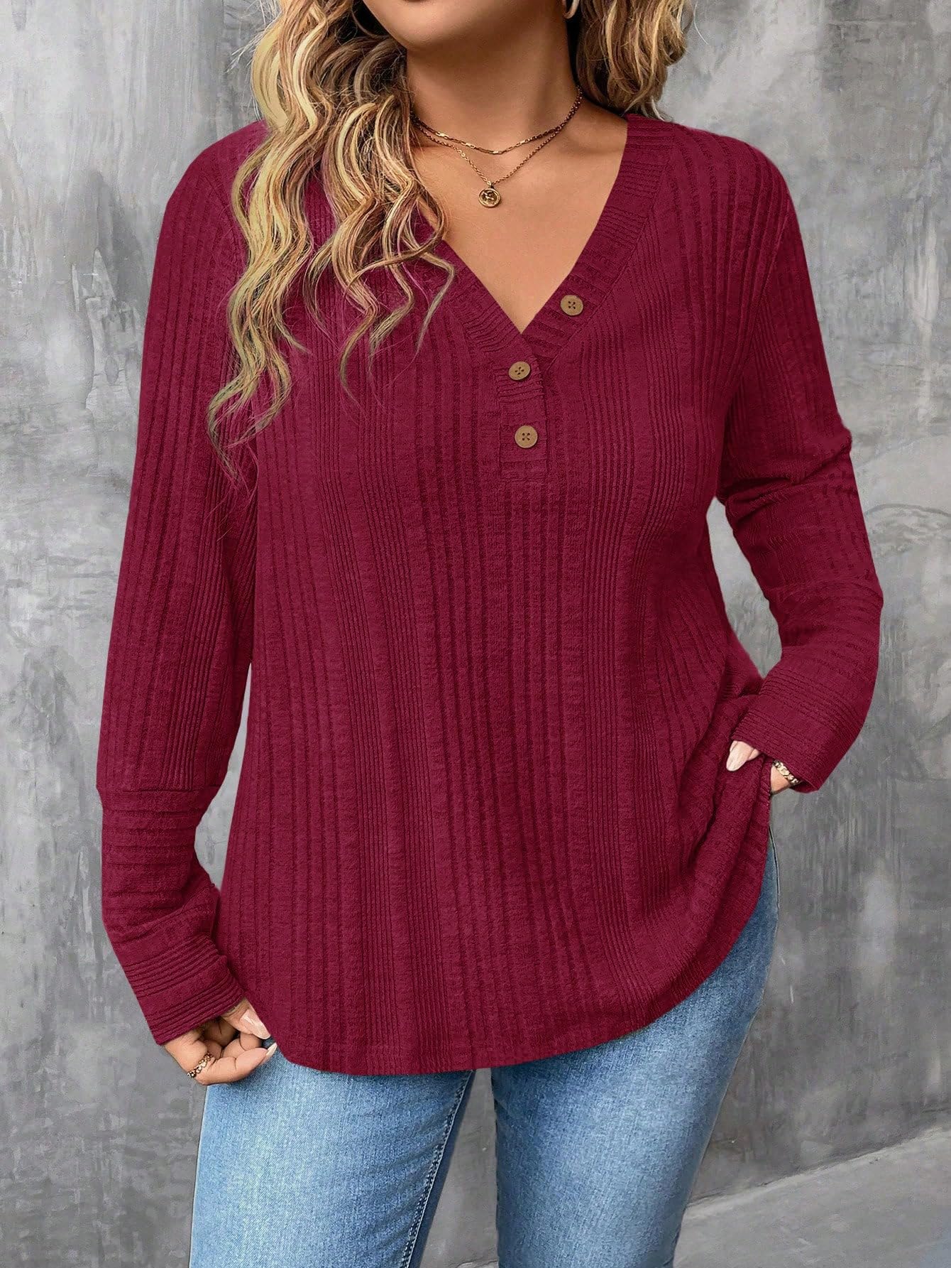 Plus Size Pullover for Women Long Sleeve Shirts Women Tops Autumn Outfits V Neck