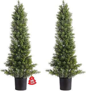 VEVOR Artificial Topiary Cedar Trees Set of 2 36" (914mm) Artificial Plant Decorative Plant Easy Assembly for Decoration Porch Outdoor Patio Garden Balcony Backyard Indoor Office