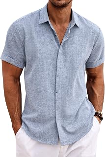 COOFANDY Men's Linen Shirt Short Sleeve Button Down Shirts Casual Regular Fit Summer Beach Linen Shirt