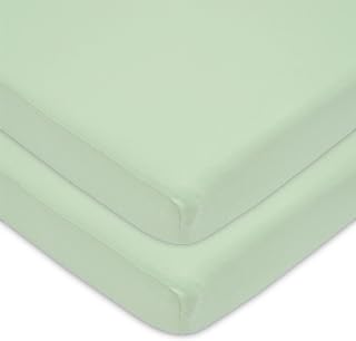 American Baby Company 2 Pack 100% Cotton Fitted Pack and Play Sheet 39"x27" | Pack N Play Sheets, Celery, for Playpen, Playard &amp; Mini Crib Mattress - Soft &amp; Breathable, Neutral for Boys &amp; Girls