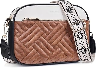 Roulens Small Quilted Crossbody Bags for Women Vegan PU Leather Shoulder Handbags Women's Purses with Wide Strap