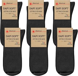 Dafi soft 6 Pairs Diabetic Extra Wide Socks, Cotton, Made in Turkey
