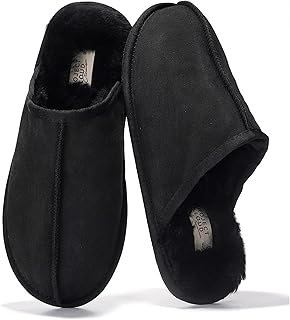 Project Cloud Mens Slippers 100% Genuine Leather and Genuine Shearling Lining – House Slippers for Men with Memory Foam Insole – Lightweight & Non Slip Mens House Shoes