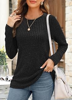 2025 New Womens Long Sleeve Loose Pullover Sweater Casual Shirt Crew Neck Lightweight Tunic Tops