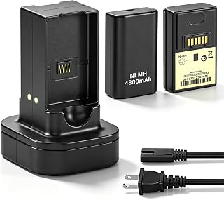 2-Pack Rechargeable Battery Pack for Xbox 360 Controller with Charging Dock | with xbox 360 Dual Charging Dock Charger Station Stand Base, 4800mAh battery, Power cable