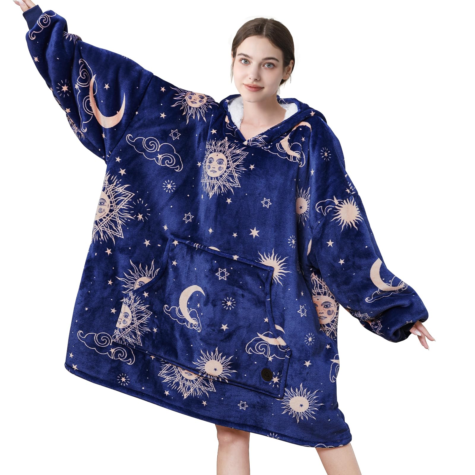THREE POODLE Blanket Hoodie Oversize Robe Fleece Blanket Women for Children, wit