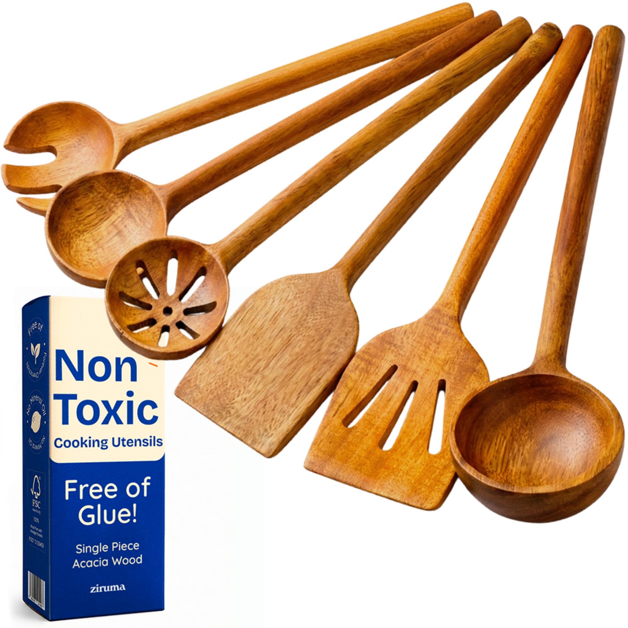 Non-Toxic Cooking Utensils – 6-Piece Kitchen Utensils Set, Glue-Free & One-Piece