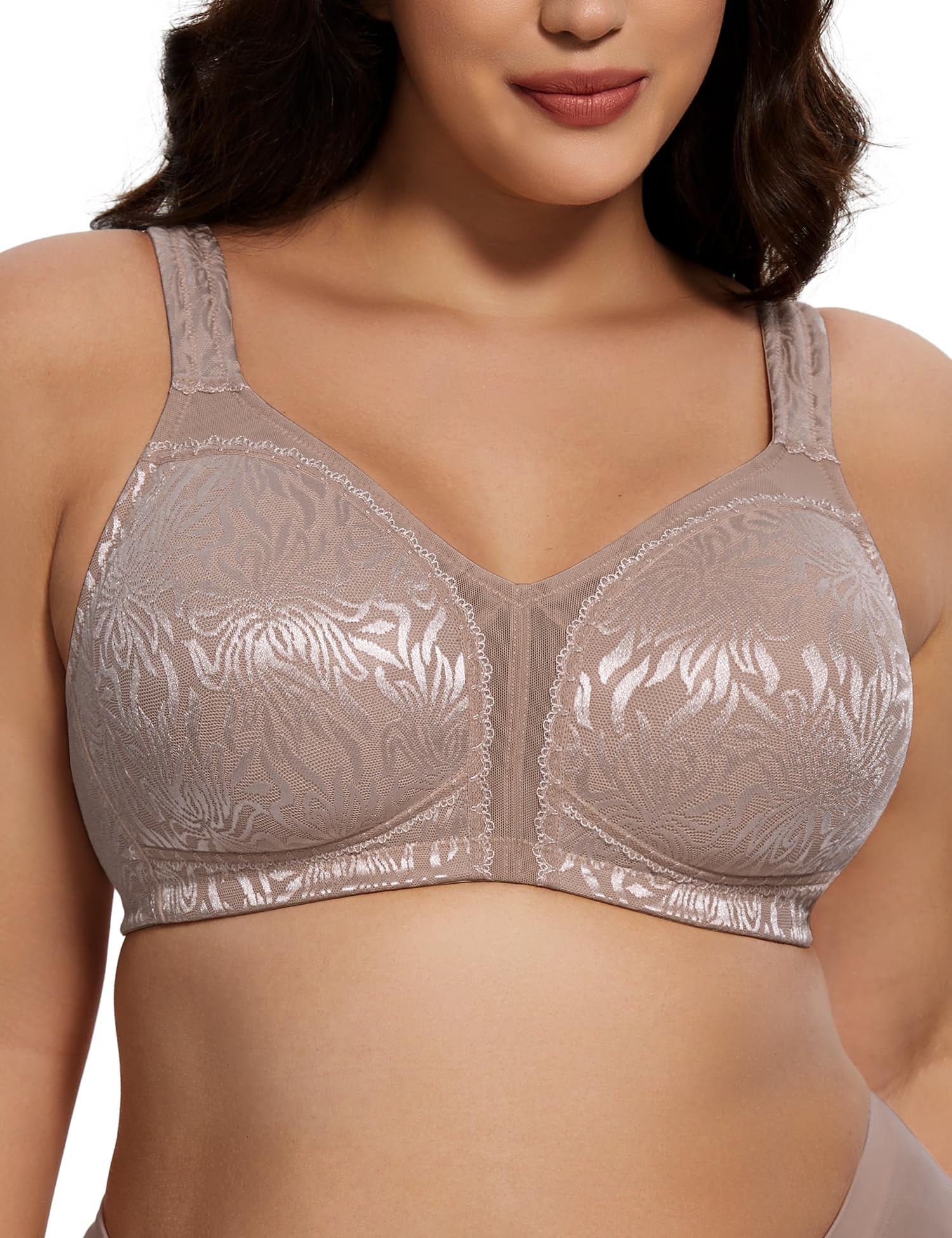 Deyllo Women's Full Coverage Plus Size Comfort Minimizer Bra Wirefree Non Padded