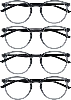 OPULIZE Met Reading Glasses 4-Pack Round Frame Grey Transparent Black Scratch Resistant Spring Hinges Computer Gaming Man Woman RRR60-7 +2.00