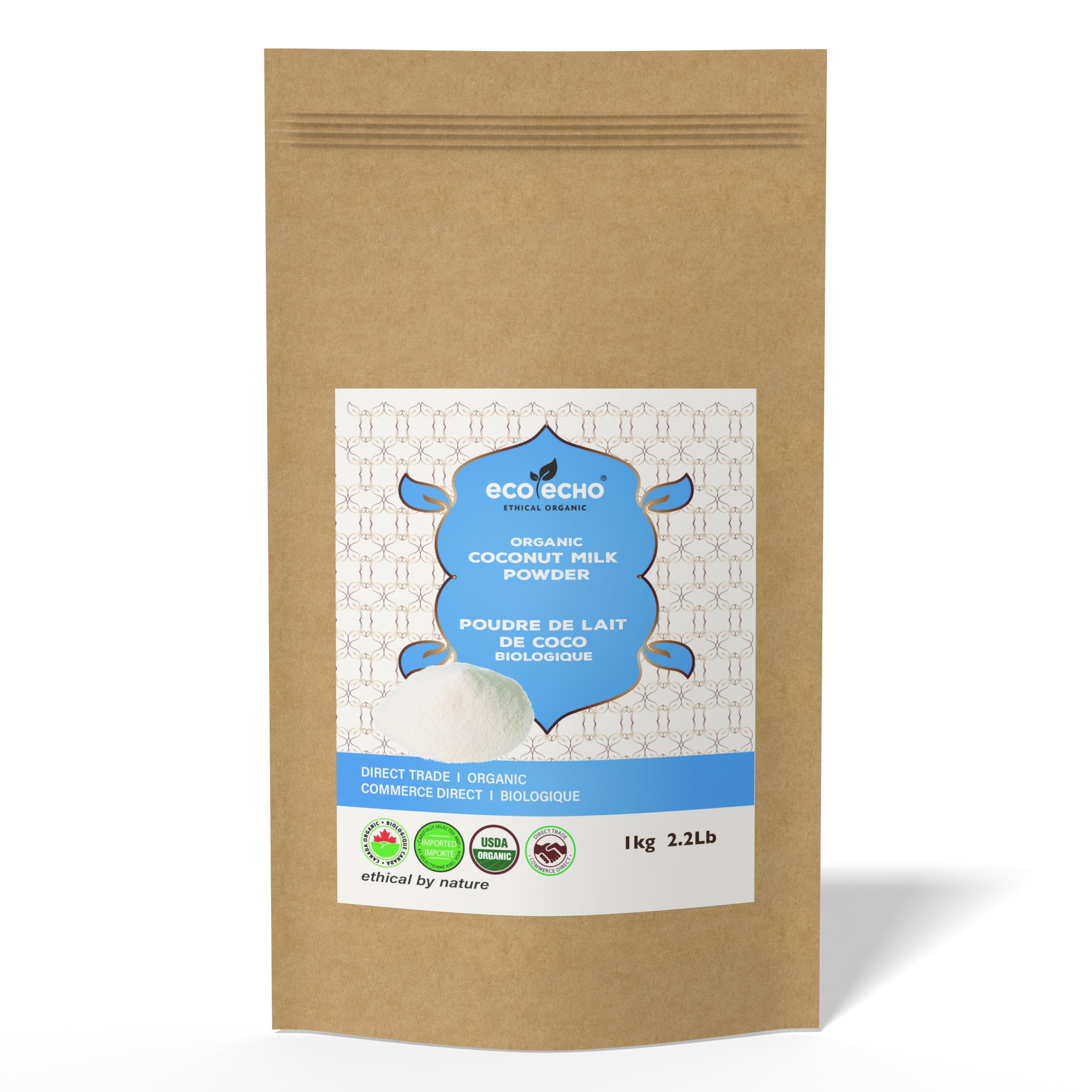 EcoEcho Organic Coconut Milk Powder (Unsweetened, Non GMO) - 1kg / 2.2Lb