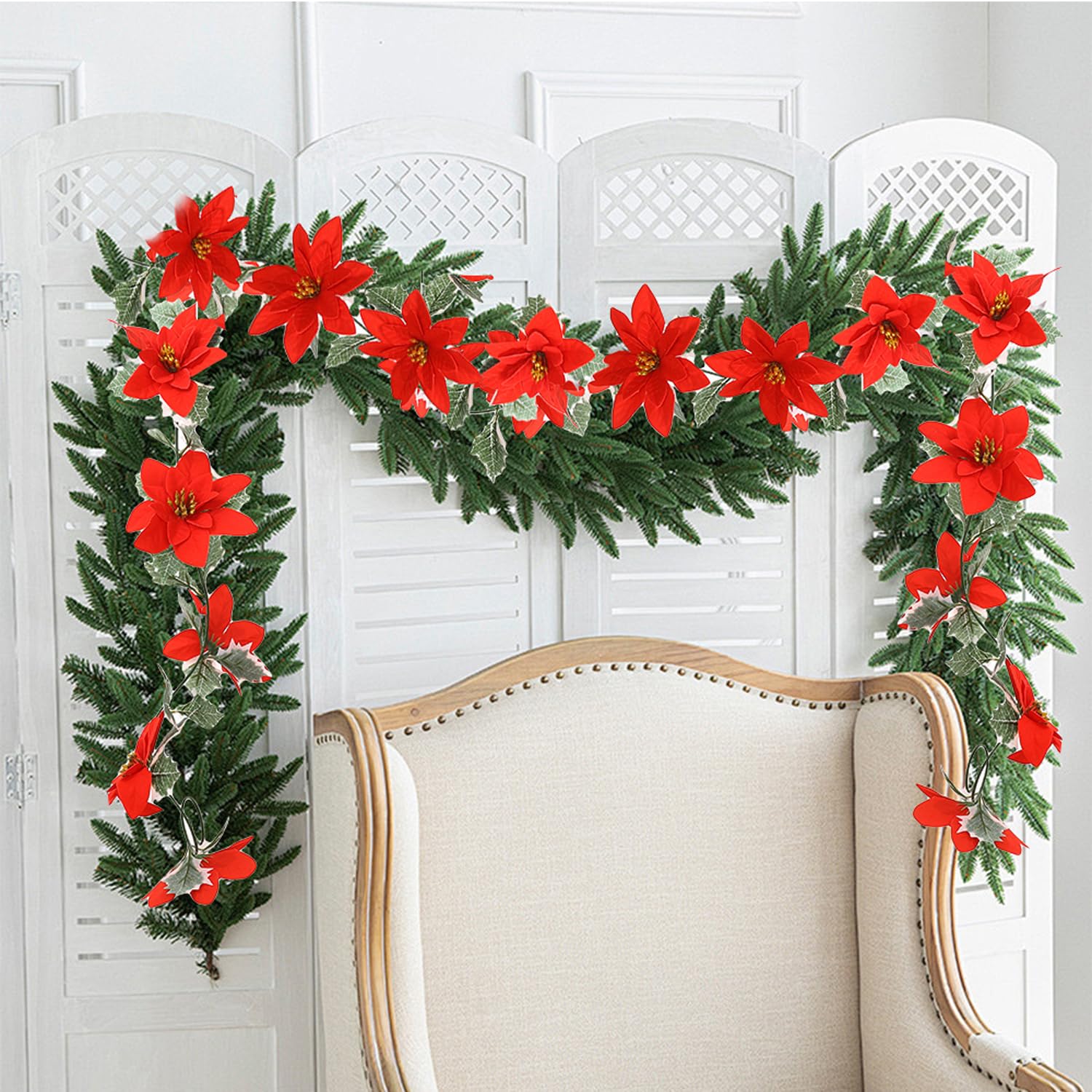 Red Berry Christmas Garland Decor Artificial Holly Leaves Vine,style4