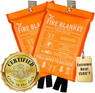Fire Blanket - 1500F CE Certified Emergency Fire Blanket for Home & Kitchen | 500GSM Fabric & 0.5mm Thick - 100% Fiberglass Fire Extinguisher for Car,Warehouse Office - 2pc (47x47 inches) by Supa Ant