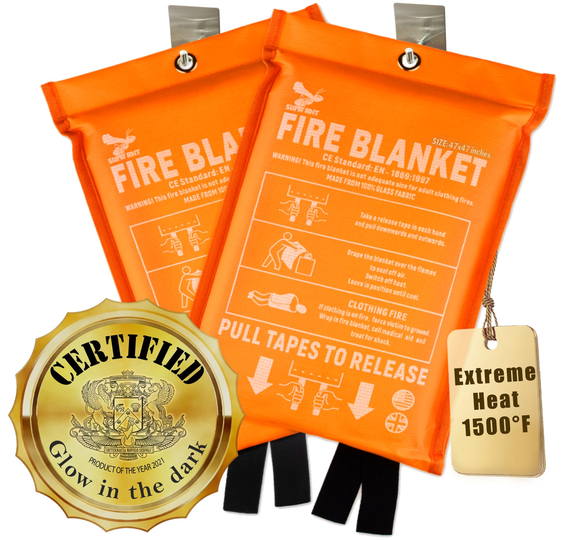 Fire Blanket - 1500F CE Certified Emergency Fire Blanket for Home & Kitchen | 50