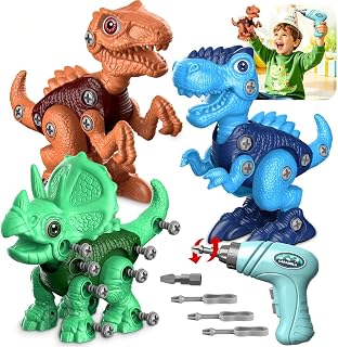 Take Apart Dinosaur Toys for Kids: 85 Pieces 3-Pack Dinos & Electric Drill | Easy-to-Use Dinosaur Building Set for Engaging Hands-On Play - STEM Educational Toy & Gifts for Kids 3-5 Birthday Christmas