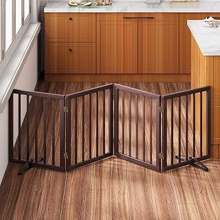 Dog Gate Freestanding Pet Gates for The House Doorways Stairs Indoor Dog Gates and Barriers Indoor,4panel,2 Support Feet Included
