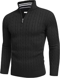 COOFANDY Suéter tipo polo de cuello alto con cremallera de un cuarto para hombre, ajuste delgado, informal, de punto, cuello alto, suéter tipo polo