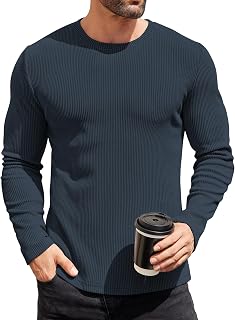 COOFANDY Mens Long Sleeve Shirts Thermal T-Shirt Slim Fit Crewneck Sweater Knitted Pullover Shirt