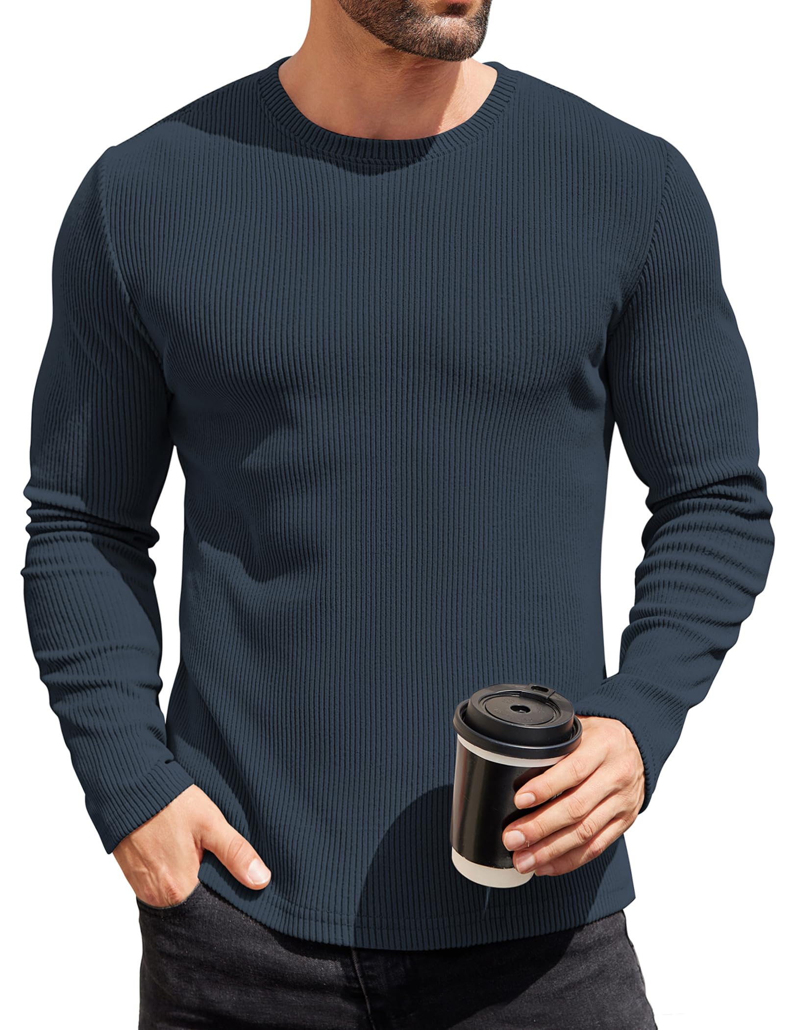 COOFANDY Mens Long Sleeve Shirts Thermal T-Shirt Slim Fit Crewneck Sweater Knitt