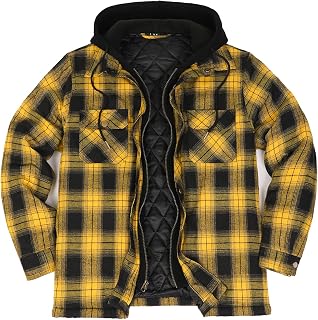 ZENTHACE Mens Thickened Plaid Hooded Flannel Jacket with Quilted Lining
