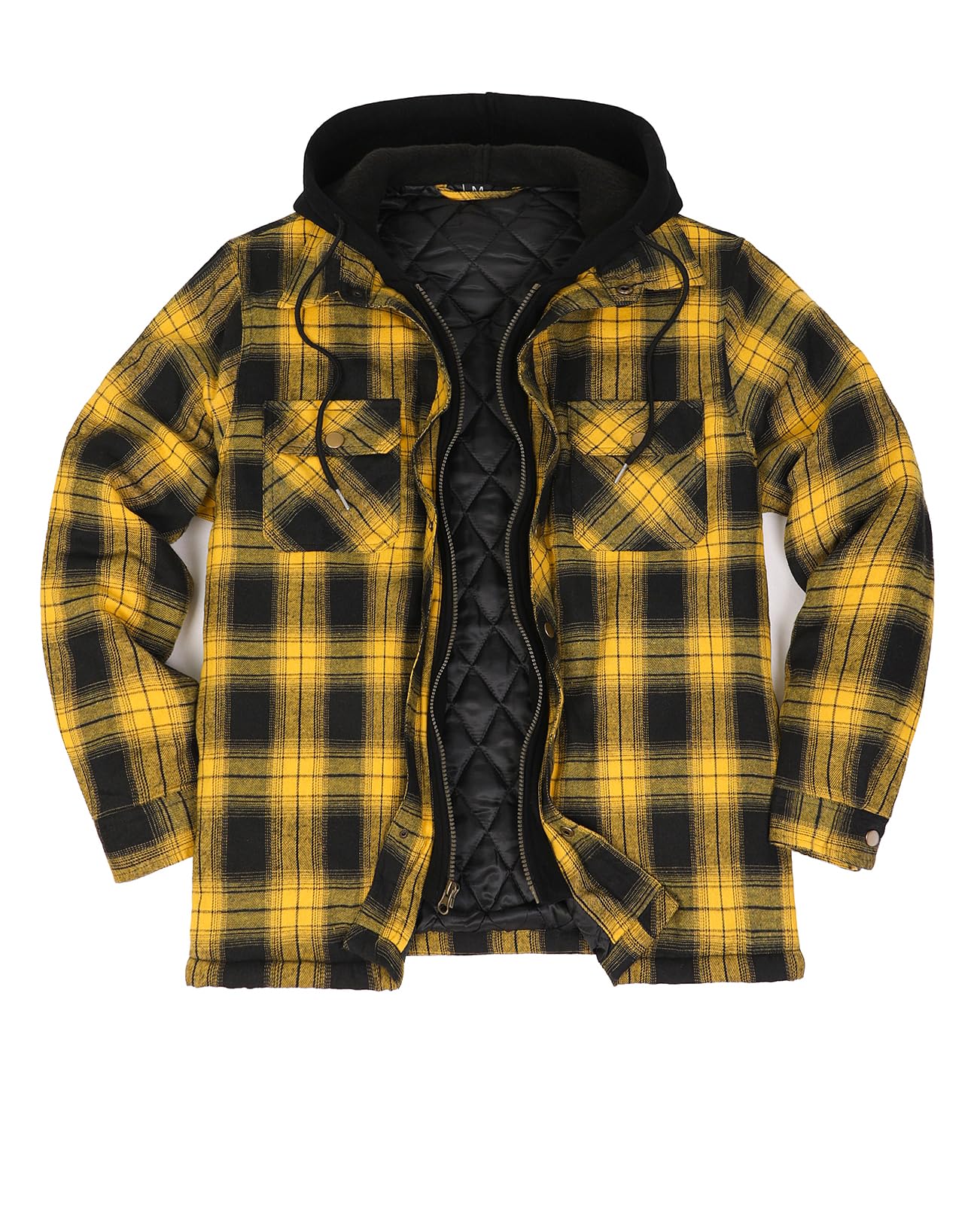 ZENTHACE Mens Thickened Plaid Hooded Flannel Jacket with Quilted Lining