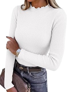 ANRABESS Long Sleeve Shirts for Women Mock Neck Ribbed Slim Fit Fall Tops