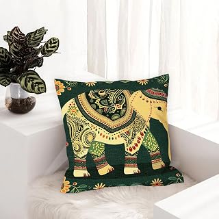 Set of 1 Decorative Elephant Design Pillow Cover, Square Pillowcase for Sofa, Living Room, Bedroom, Home Decor, 18 x 18 Inches, A69