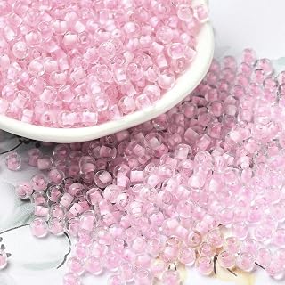 160pcs/10g Clear Glass Loose Beads 6/0 Small Round Beads for Necklace Bracelet Jewelry Making DIY Crafts 4x3mm Pink Pearl