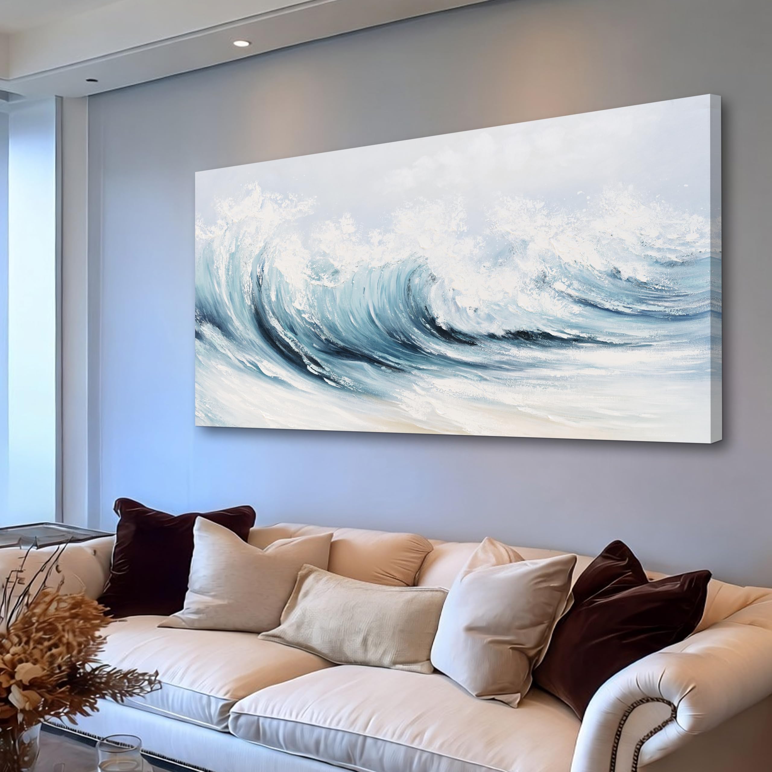 Belmrxne Coastal Wall Decor White Wall Art Ocean Artwork Textured Canvas Paintin