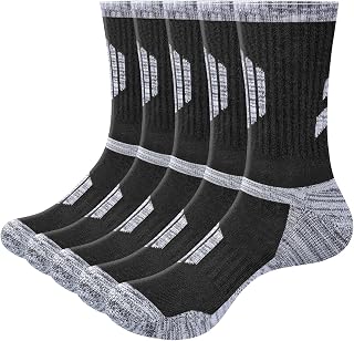 Mens Socks Moisture Wicking Terry Cushioned Walking Sports Sock Anti-Odor Work Socks For Men, Padded Boot Socks, Multipack, 5 Pairs