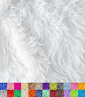Barcelonetta | Faux Fur Fabric | Soft & Plush | Costume, Upholstery, Decoration, Sewing Material | Fluffy, Fuzzy | Shaggy, Long Pile (White, Half Yard)