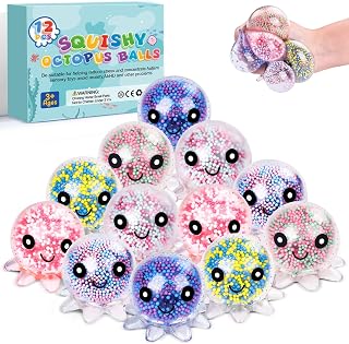 VESPRO 12 Pack Fidget Stress Balls for Adults, Cute Octopus Stress Ball | Features a soft, squeezable texture, Bulk Squishy Squeeze Ball Toys Set for Classroom Prizes and Birthday Party Favors