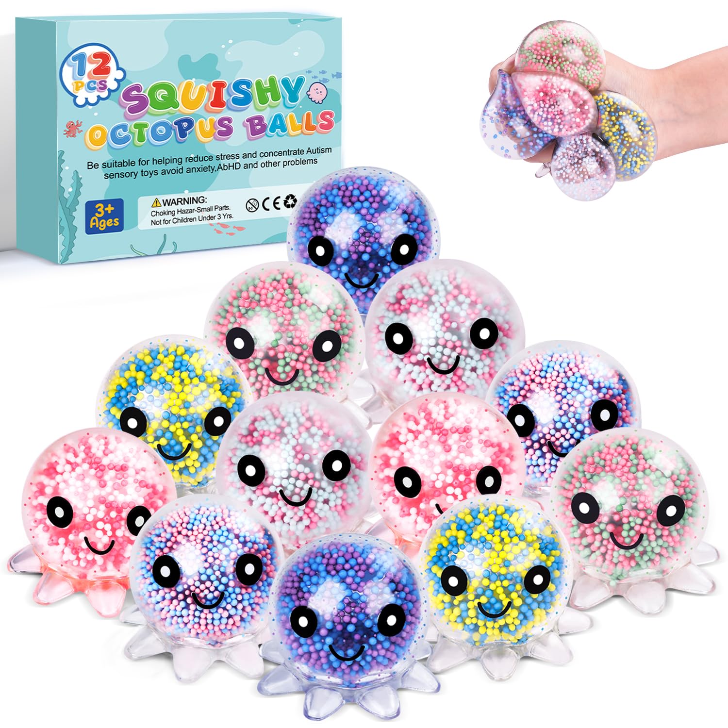 VESPRO 12 Pack Fidget Stress Balls for Adults, Cute Octopus Stress Ball | Featur