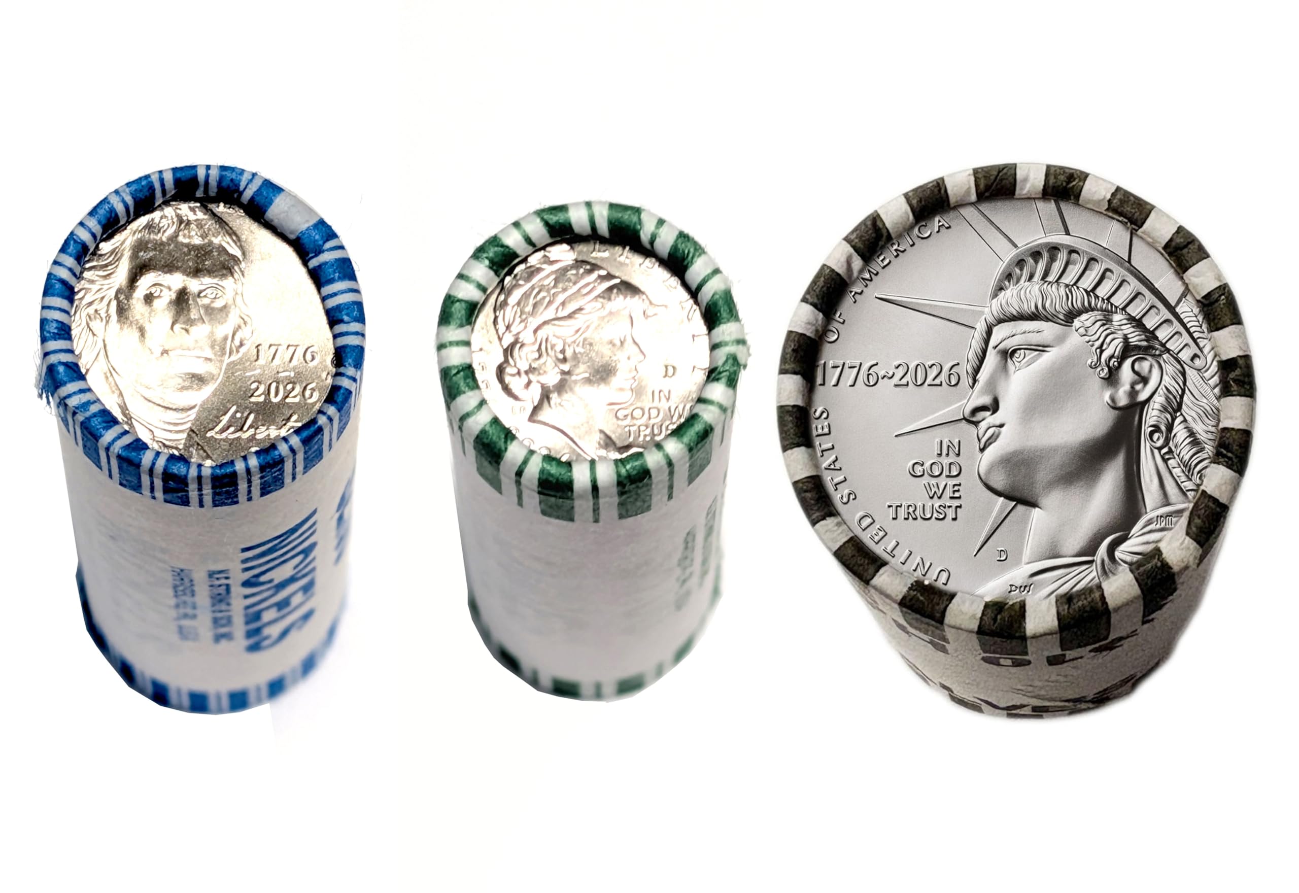 2026 D Mint 3 Roll Set - Nickel, Dime, and Half Dollar - 1776-2026 Dual Date Sem